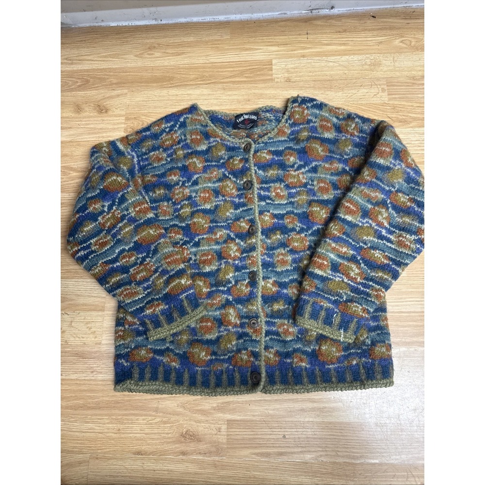 Women's Lost Horizons 100% Kettle Dyed Wool Cardigan‎ Sweater Size Large